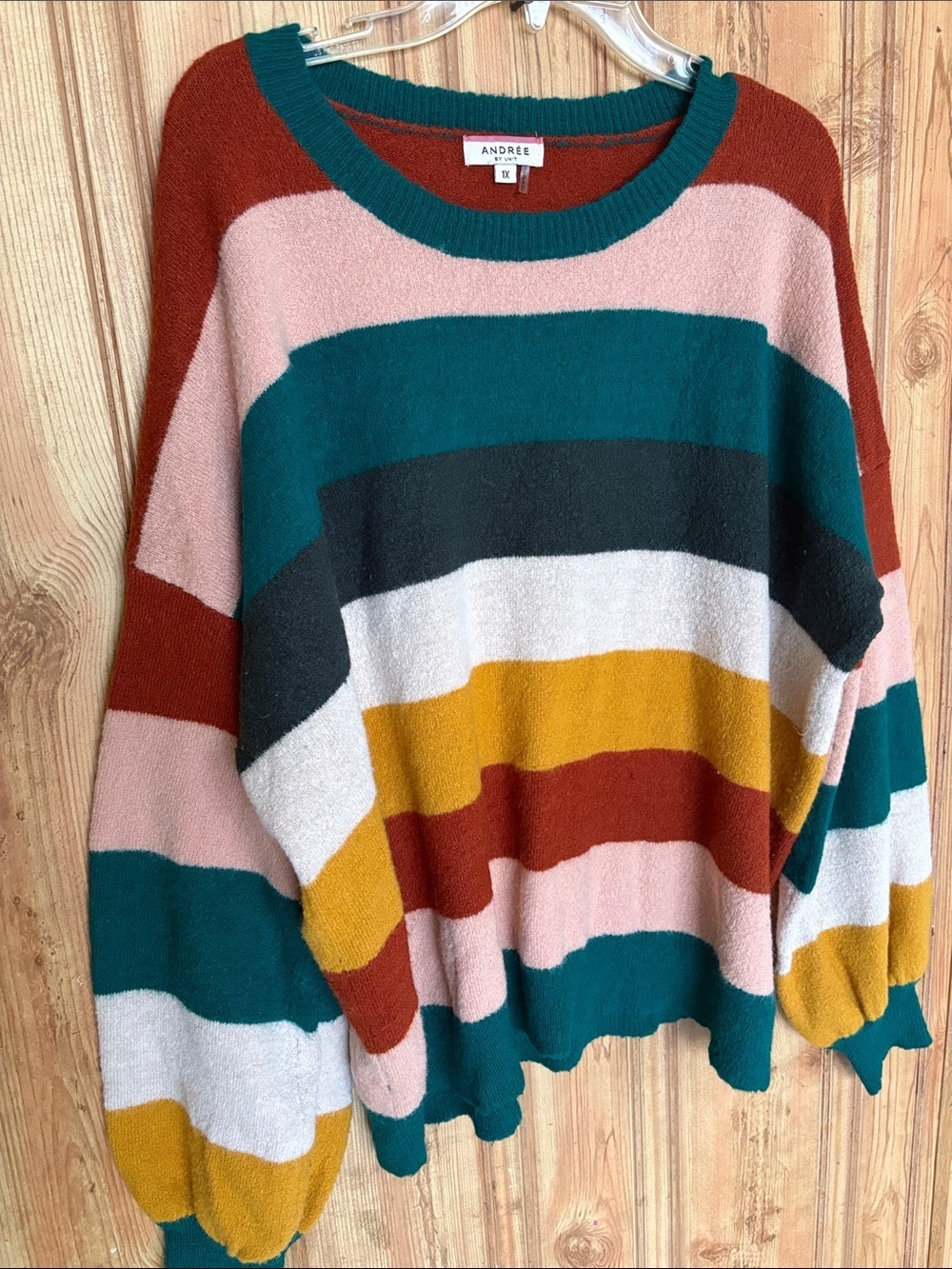Andree Multicolor Striped Women's Sweater - Teal, Pink, Mustard & Rust - Picture 2 of 7